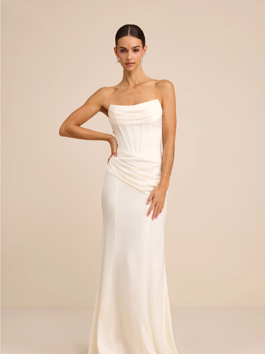 Lulu's Claudette White Satin Nwt S Strapless Bustier Maxi Bridal Dress